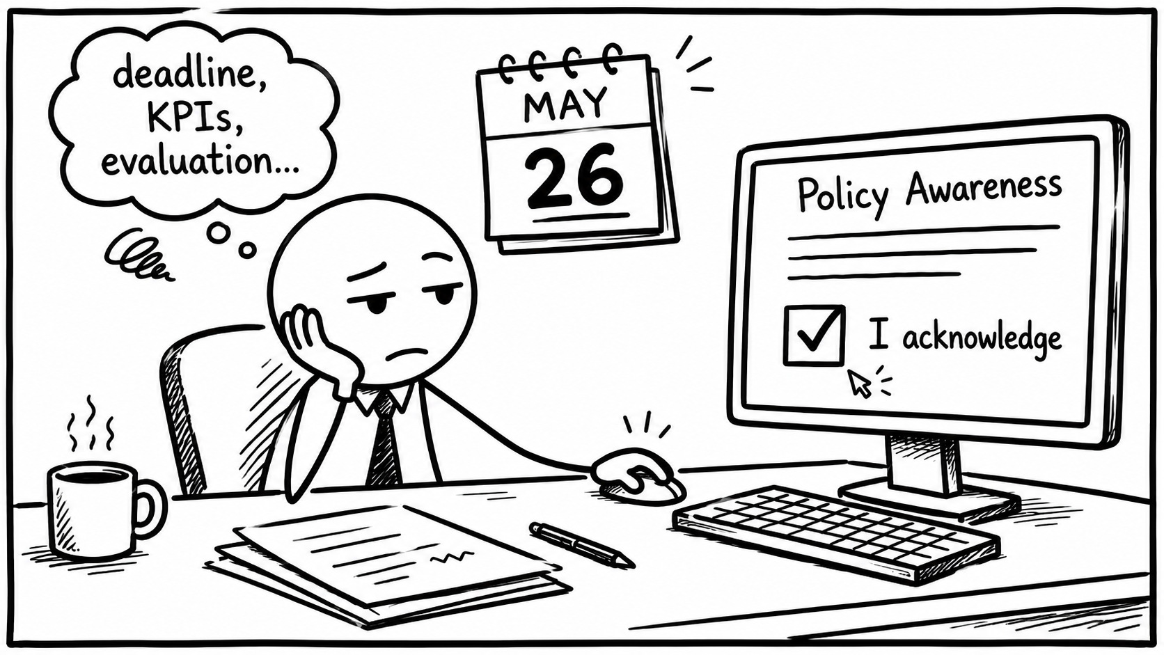 Comic Strip 1 for The Policy that Nobody Read and Everyone Certified